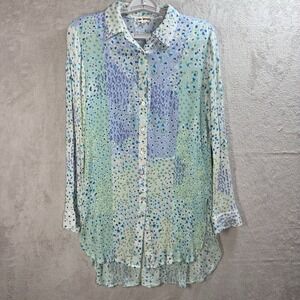 Hope Springs Cottagecore Floral Tunic Blouse M Button Front‎ Patchwork Whimsical